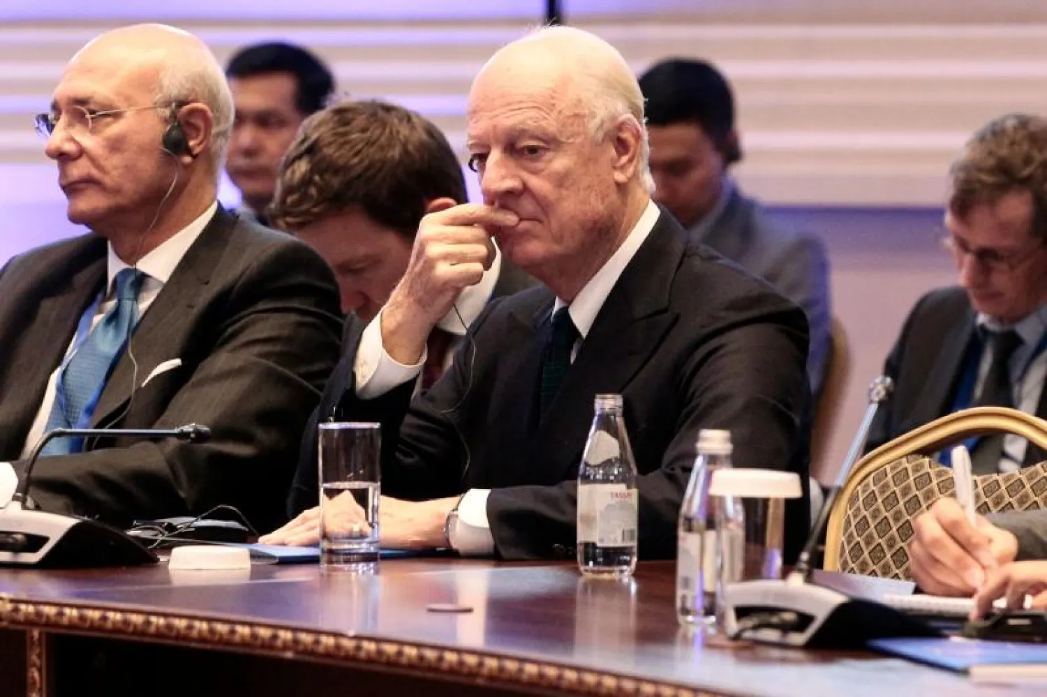 مبعوث الأمم المتحدة إلى سوريا ستيفان دي ميستورا في الجلسة الختامية لمحادثات آستانة (أ. ف. ب)