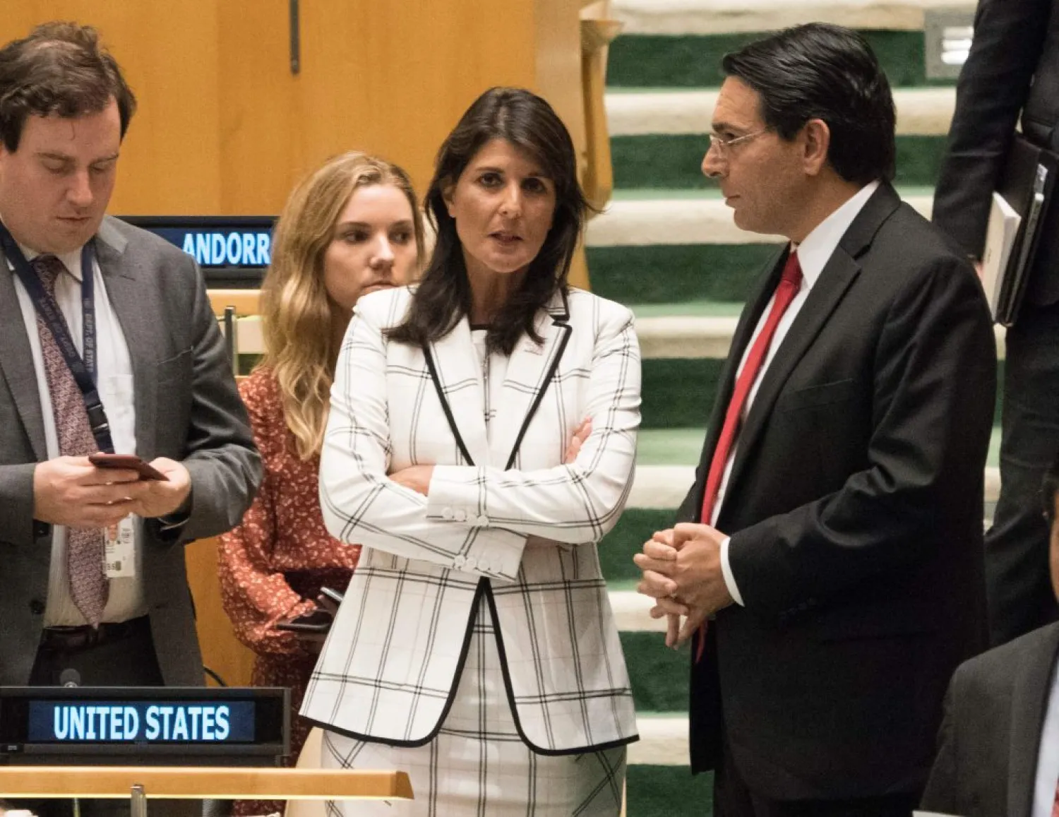 US Ambassador Nikki Haley (C) has been a strong supporter of Israel at the United Nations | AFP