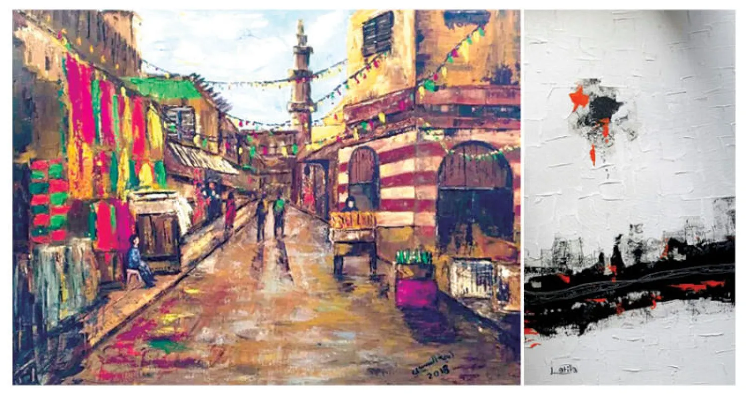 عمل للفنانة لطيفة يوسف (فلسطين)  -  من أعمال الفنانة أميمة السيسي (مصر)