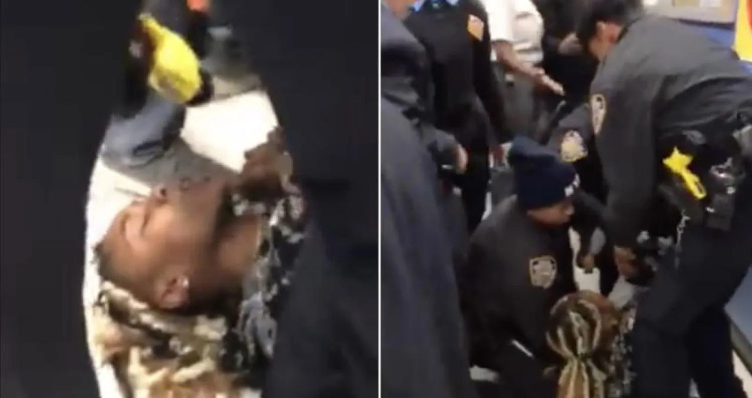 لقطة من فيديو السيدة الأميركية وتدخل الشرطة العنيف معها (تويتر)