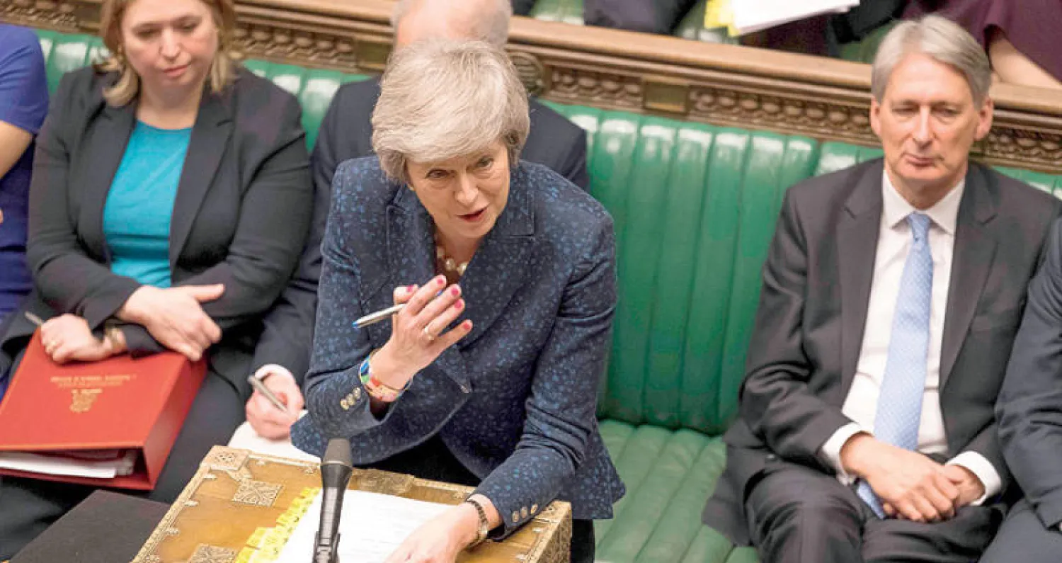 ماي تتحدث أمام مجلس العموم أمس (أ.ف.ب)