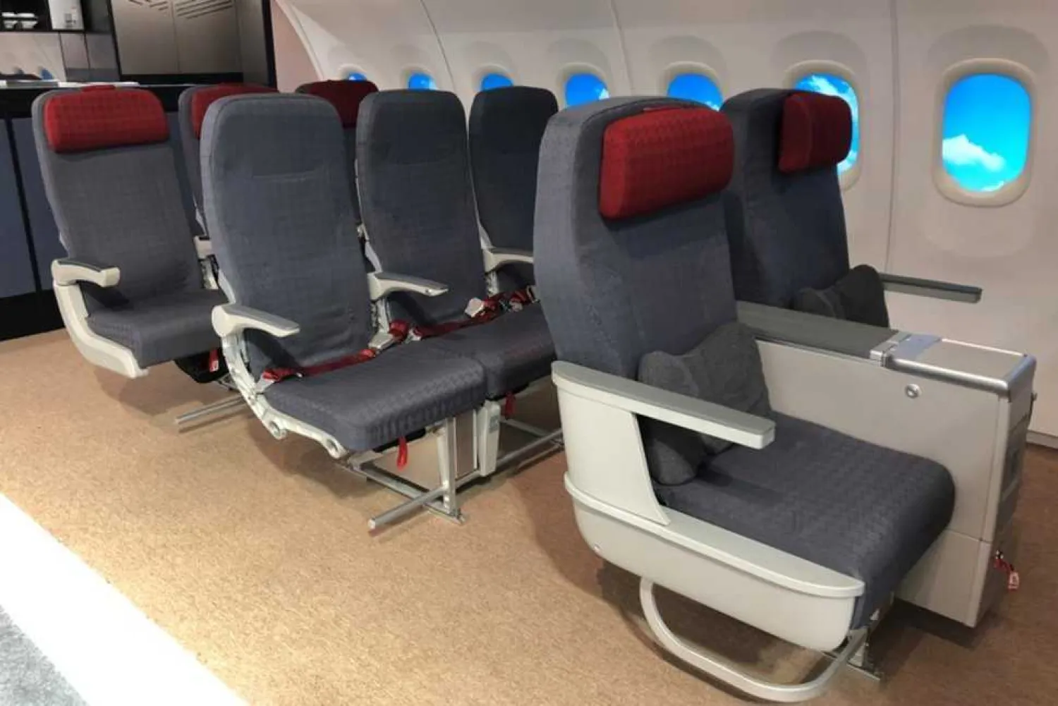 Plane seats made by Jiatai Aircraft Equipment Co are seen on display at an Aviation Industry Corporation of China (AVIC) booth during the China International Aviation and Aerospace Exhibition, or Zhuhai Airshow, in Zhuhai, Guangdong province, China November 7, 2018. Picture taken November 7, 2018. REUTERS/Brenda GohREUTERS