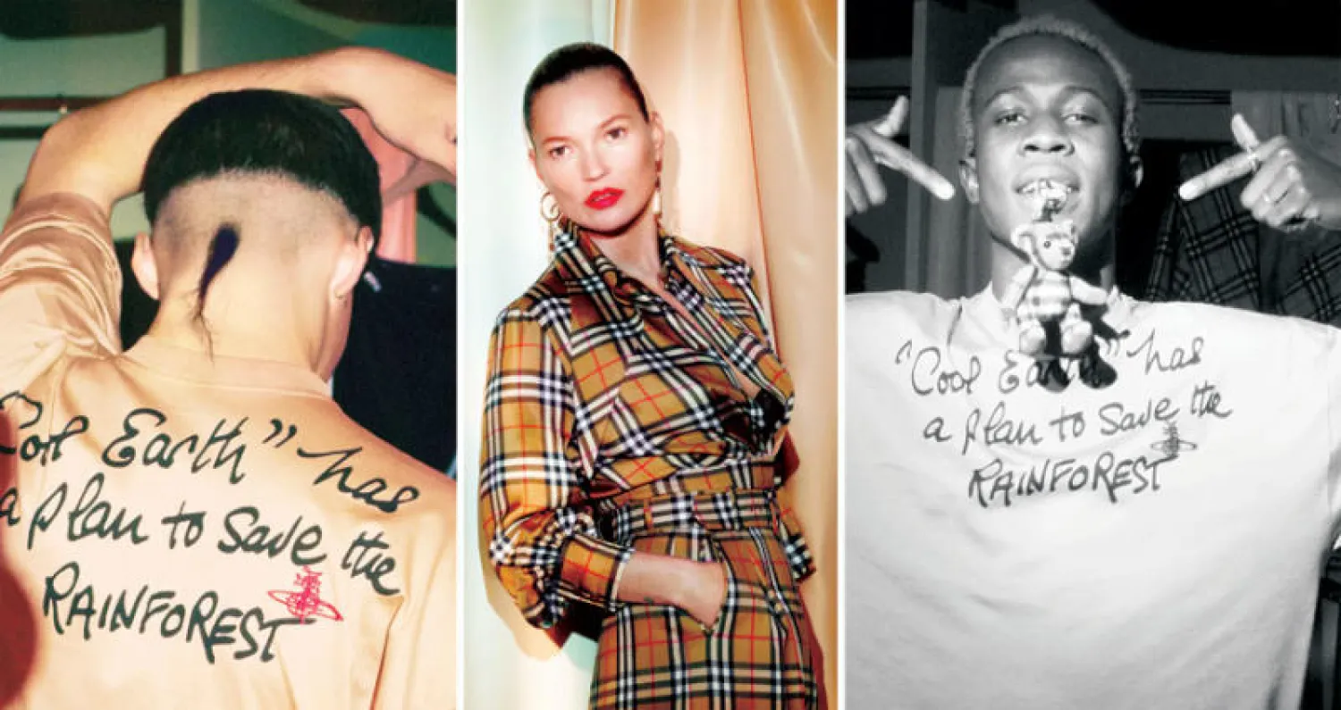 «تي شيرت» كتبت عليه المصممة رسالة اجتماعية مهمة  ... كايت موس كما ظهرت في الحملة الترويجية   ... و«تي شيرت» آخر كتب عليه من الخلف