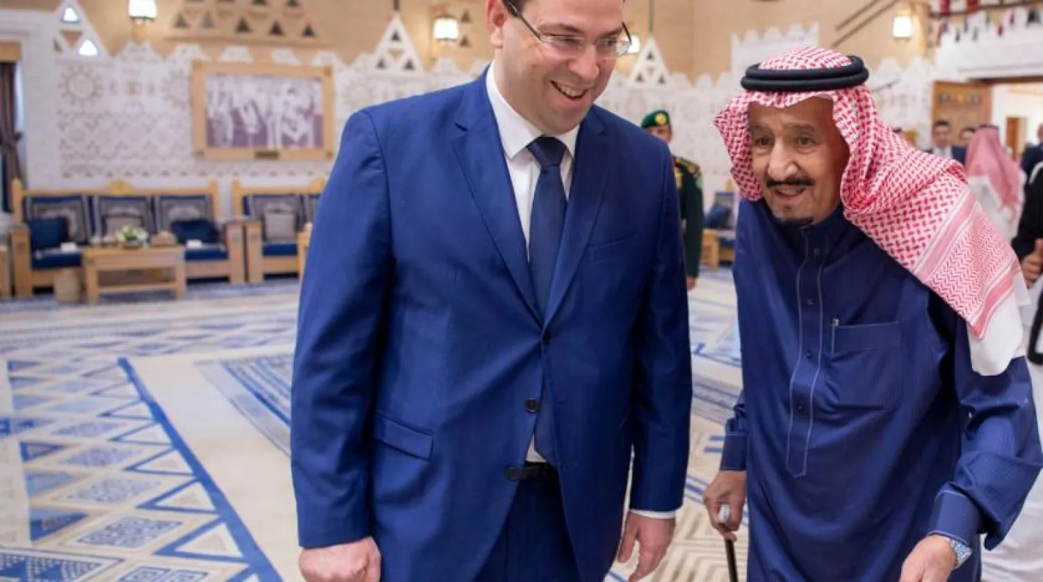 Saudi Arabia's King Salman bin Abdulaziz Al Saud and Tunisia's Prime Minister Youssef Chahed attend the signing of two agreements between the two countries in Riyadh. (SPA)