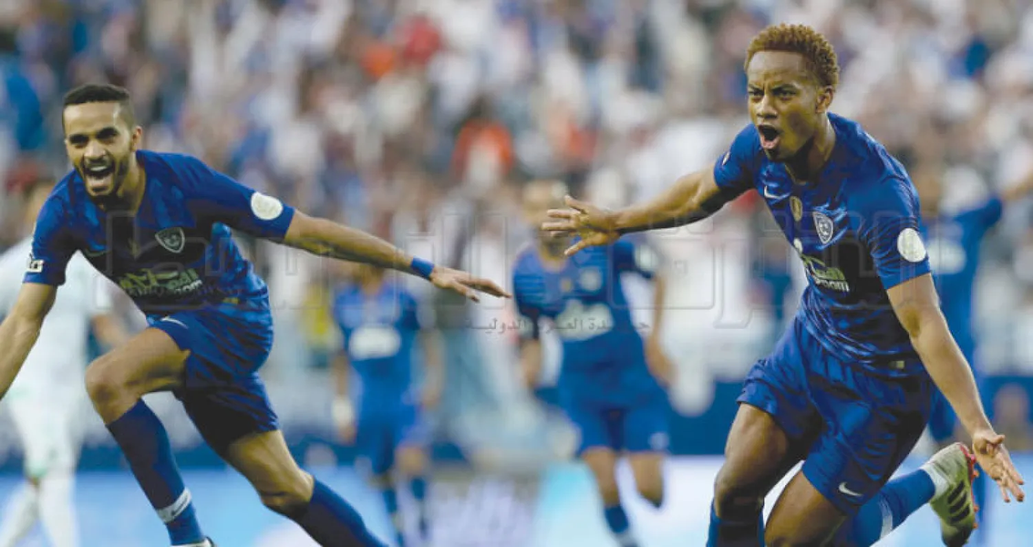 فرحة هلالية بهدف كاريلو في شباك الأهلي (تصوير: علي الظاهري)