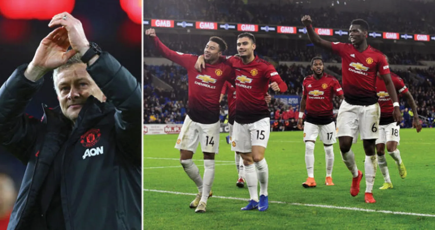 لاعبو مانشستر يونايتد وروح جديدة ربما بثها المدرب الجديد (رويترز)  -  بداية واعدة لسولسكاير (أ.ف.ب)