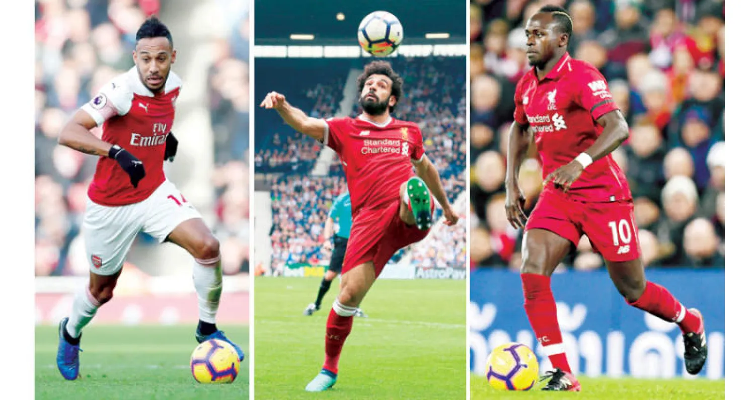 ساديو ماني (أ.ف.ب)  -  محمد صلاح (أ.ف.ب)  -  أوباميانغ (رويترز)