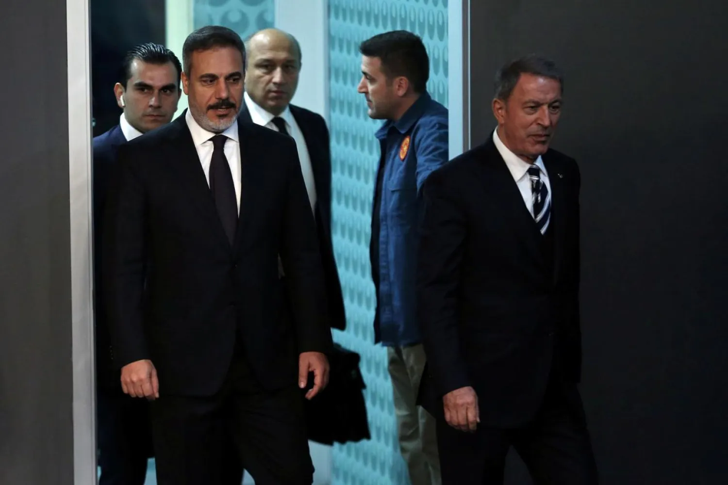 Turkish National Defense Minister Hulusi Akar and head of the National Intelligence Organization (MIT) Hakan Fidan, in Istanbul, Turkey October 27, 2018. Arif Hudaverdi Yaman/Pool via REUTERS