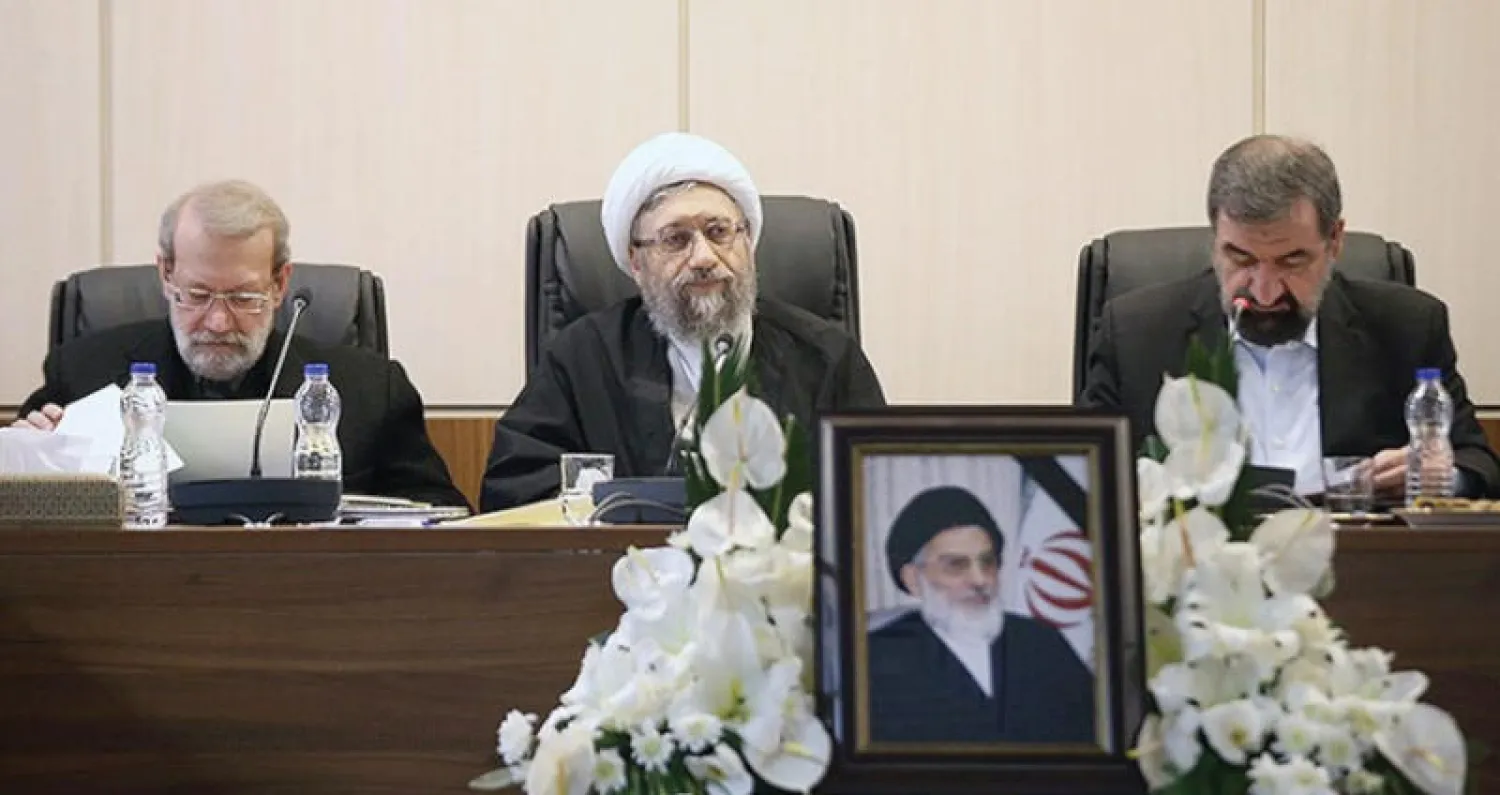 صادق لاريجاني في أول يوم من ترؤسه لمجلس تشخيص مصلحة النظام أمس (تسنيم)