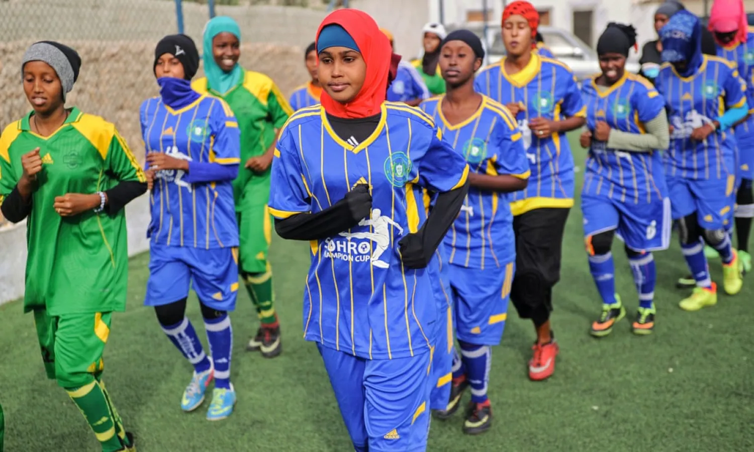  Players train at Golden Club academy in Mogadishu. The team could not participate in a recent tournament because of a lack of funds, the founder said.
