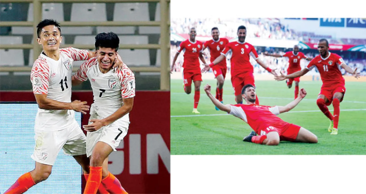 فرحة أردنية بعد الفوز الصاعق على المنتخب الأسترالي - سونيل تشيتري قاد الهند لانتصار ساحق أمس (أ.ف.ب)