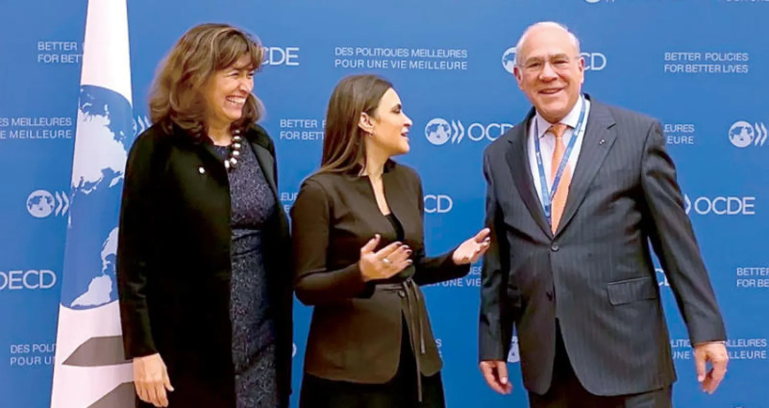 وزيرة الاستثمار سحر نصر خلال لقائها السكرتير العام لمنظمة التعاون الاقتصادي والتنمية الدولية