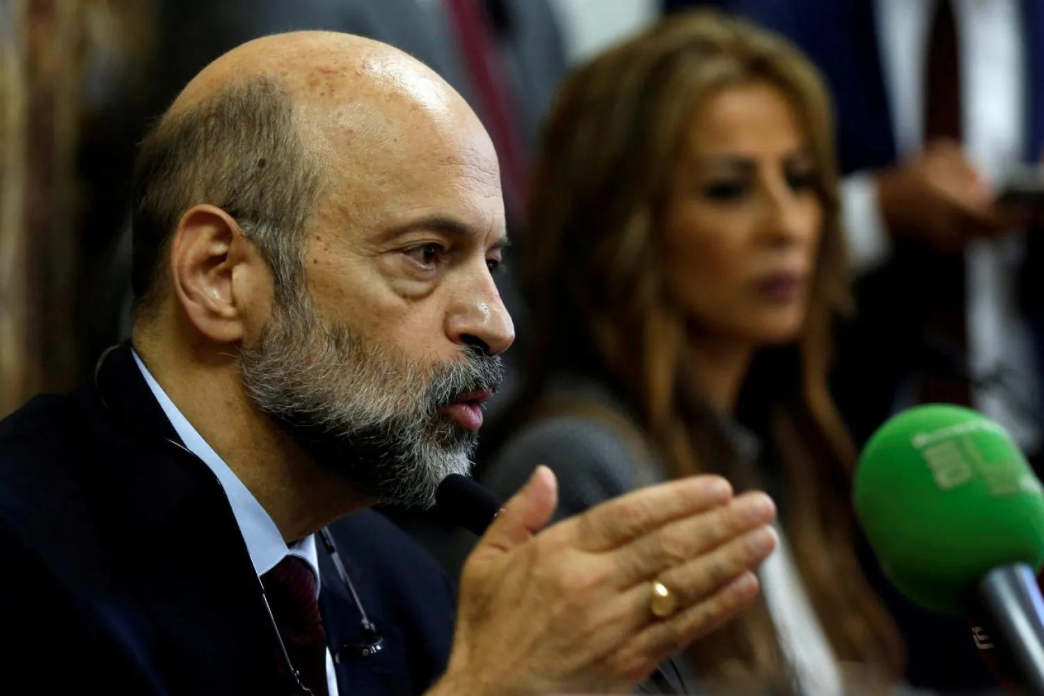 FILE PHOTO: Jordan's Prime Minister Omar al-Razzaz speaks during a news conference in Amman, Jordan June 19, 2018. REUTERS/Muhammad Hamed/File Photo