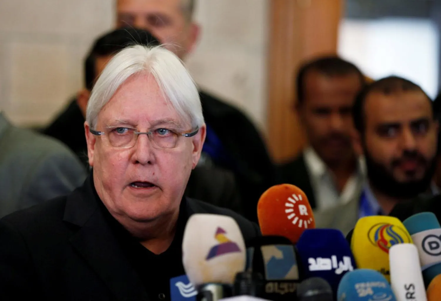 UN envoy to Yemen, Martin Griffiths, speaks to reporters upon his arrival at Sanaa airport in Sanaa, Yemen March 24, 2018. REUTERS