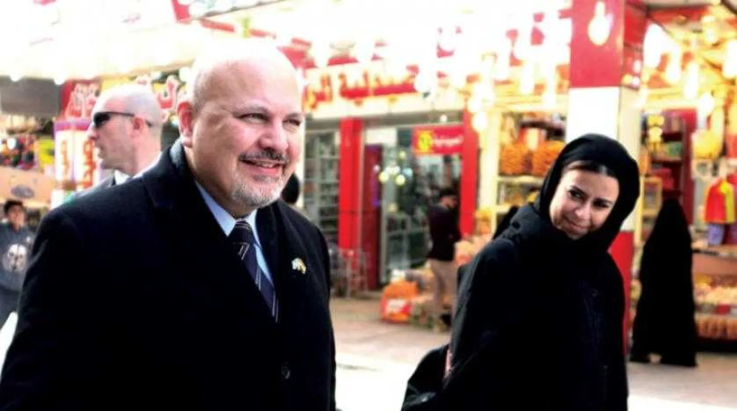 British lawyer Karim Khan (L) is pictured on his way to visit Sistani in the central Iraqi city of Najaf on January 23, 2019. Haidar HAMDANI / AFP