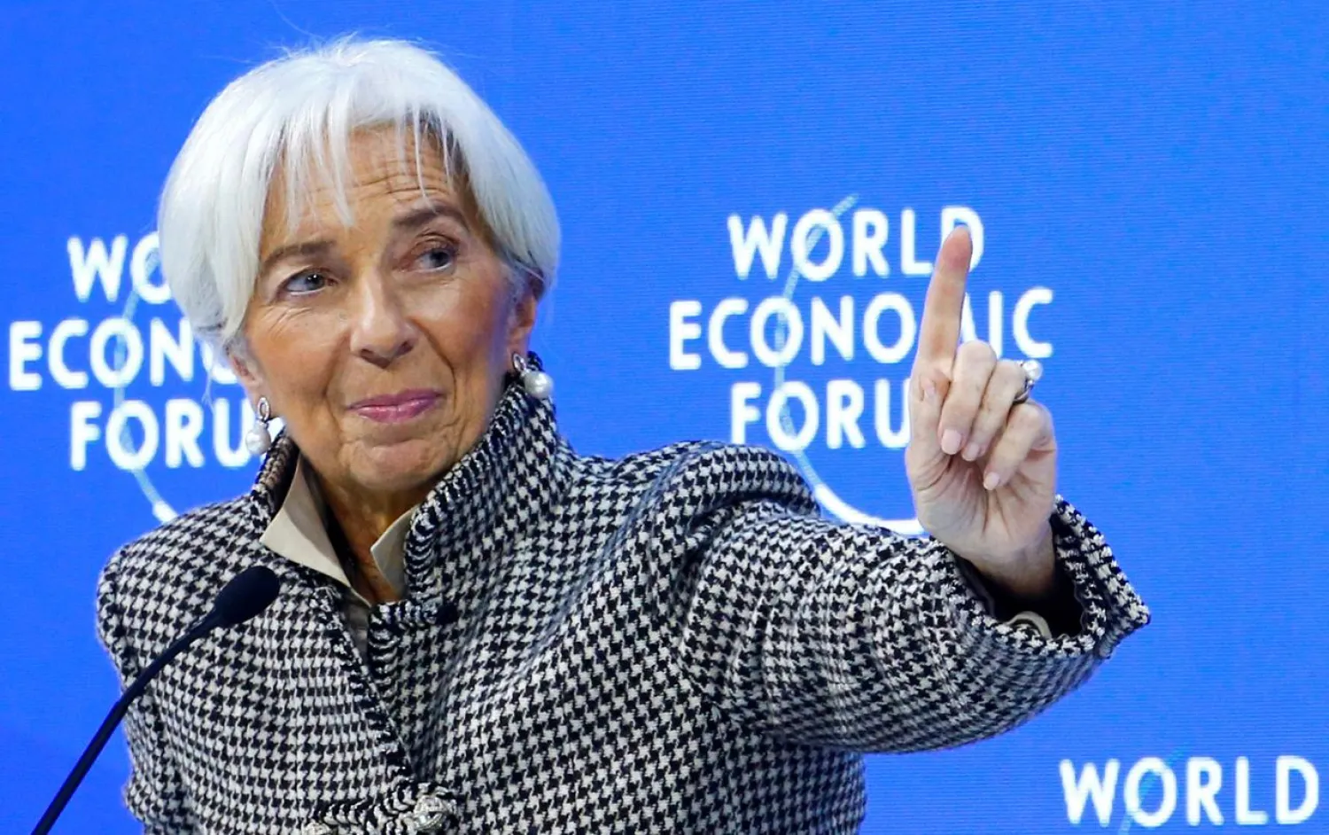 IMF chief Christine Lagarde gestures during a panel discussion at the World Economic Forum annual meeting in Davos, Switzerland, January 25, 2019. (Reuters)