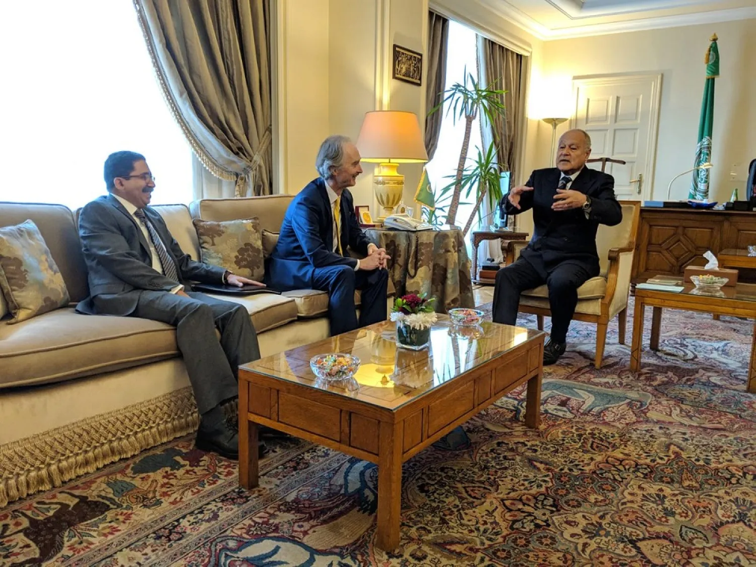 UN envoy to Syria Geir Pedersen holds talks in Cairo with Egyptian FM Shoukri. (Twitter)