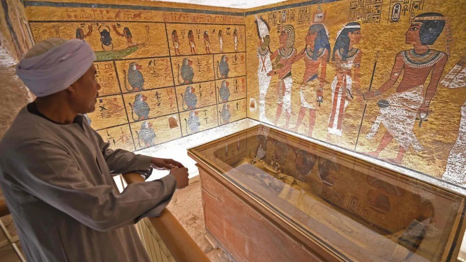 An Egyptian man looks at the newly restored tomb of King Tutankhamun in the Valley of the Kings in Egypt. (AFP)