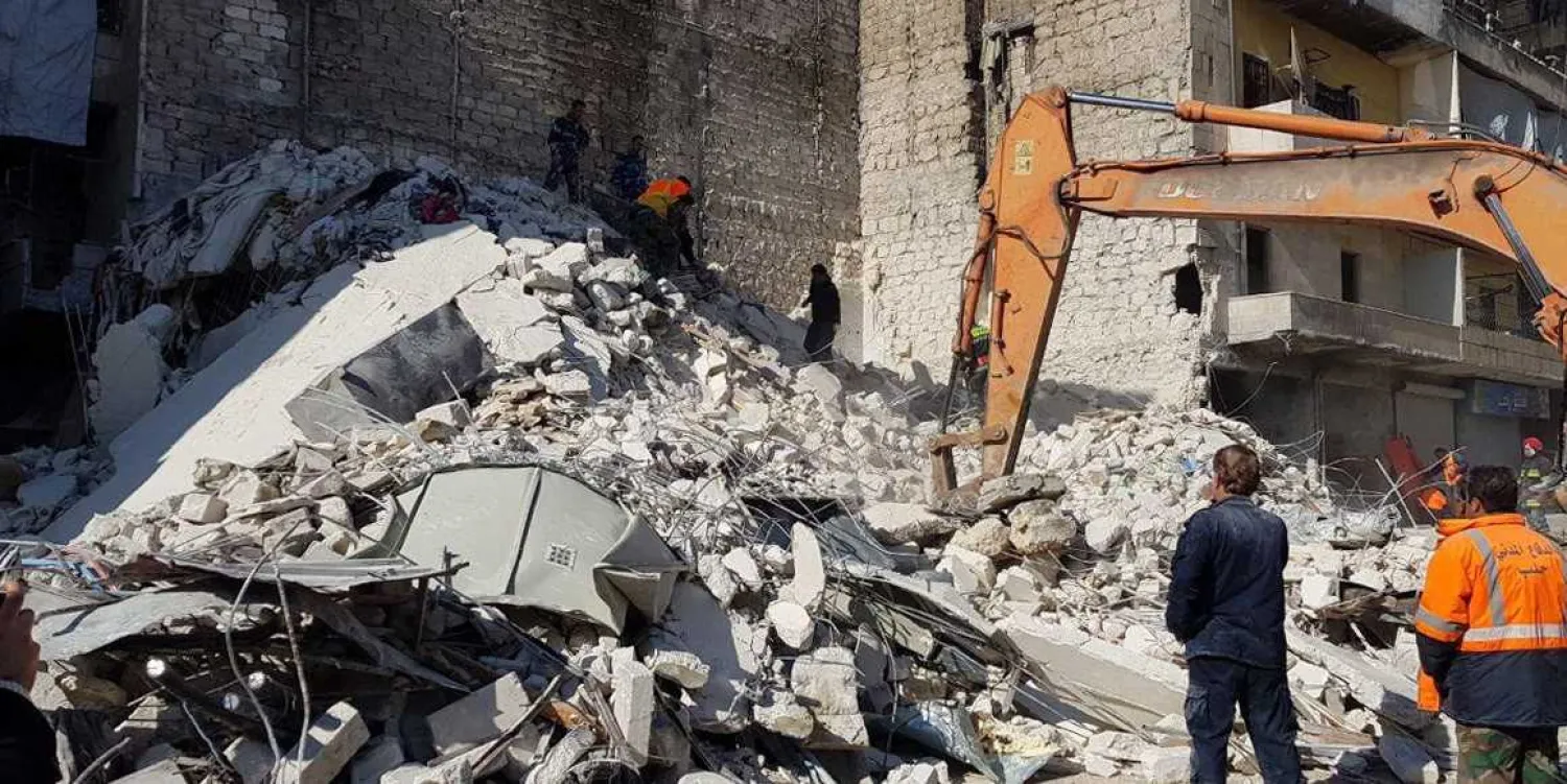 The collapsed building in the northern city of Aleppo, Syria. EPA/SANA