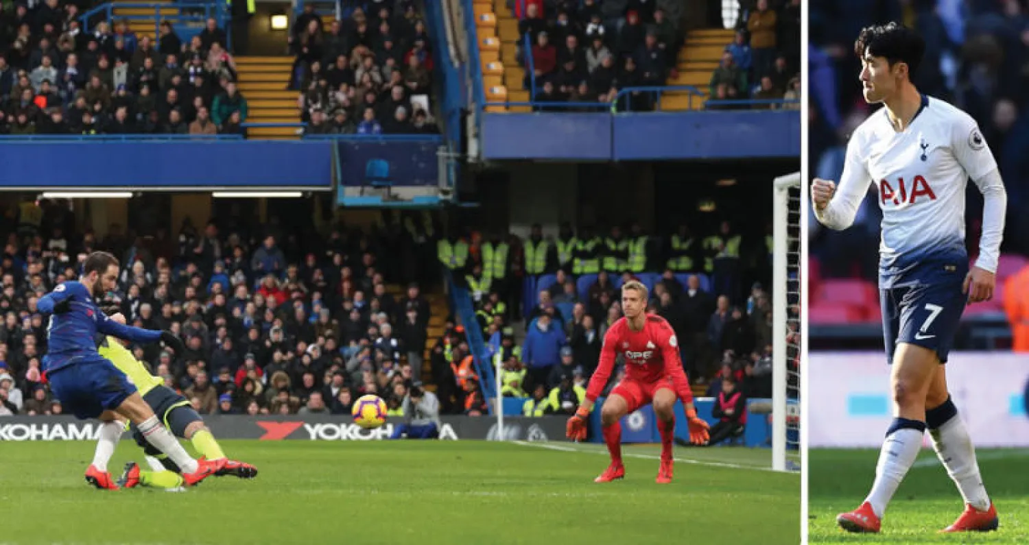 سون ينقذ توتنهام للمرة الثانية على التوالي (إ.ب.أ)  -  هيغواين يفتتح رصيده مع تشيلسي (أ.ف.ب)