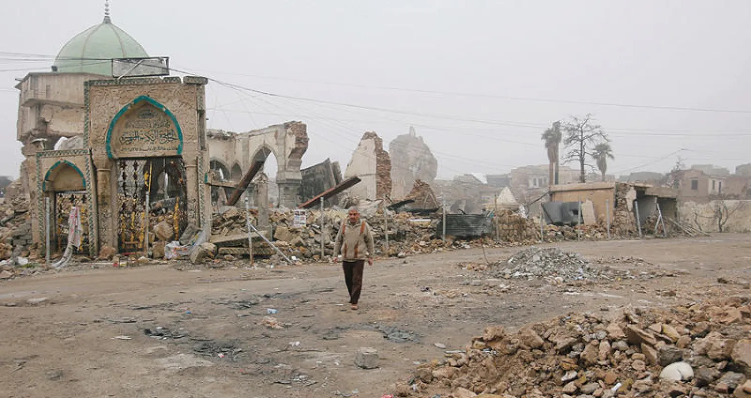 بقايا جامع النوري الكبير في الموصل القديمة (رويترز)