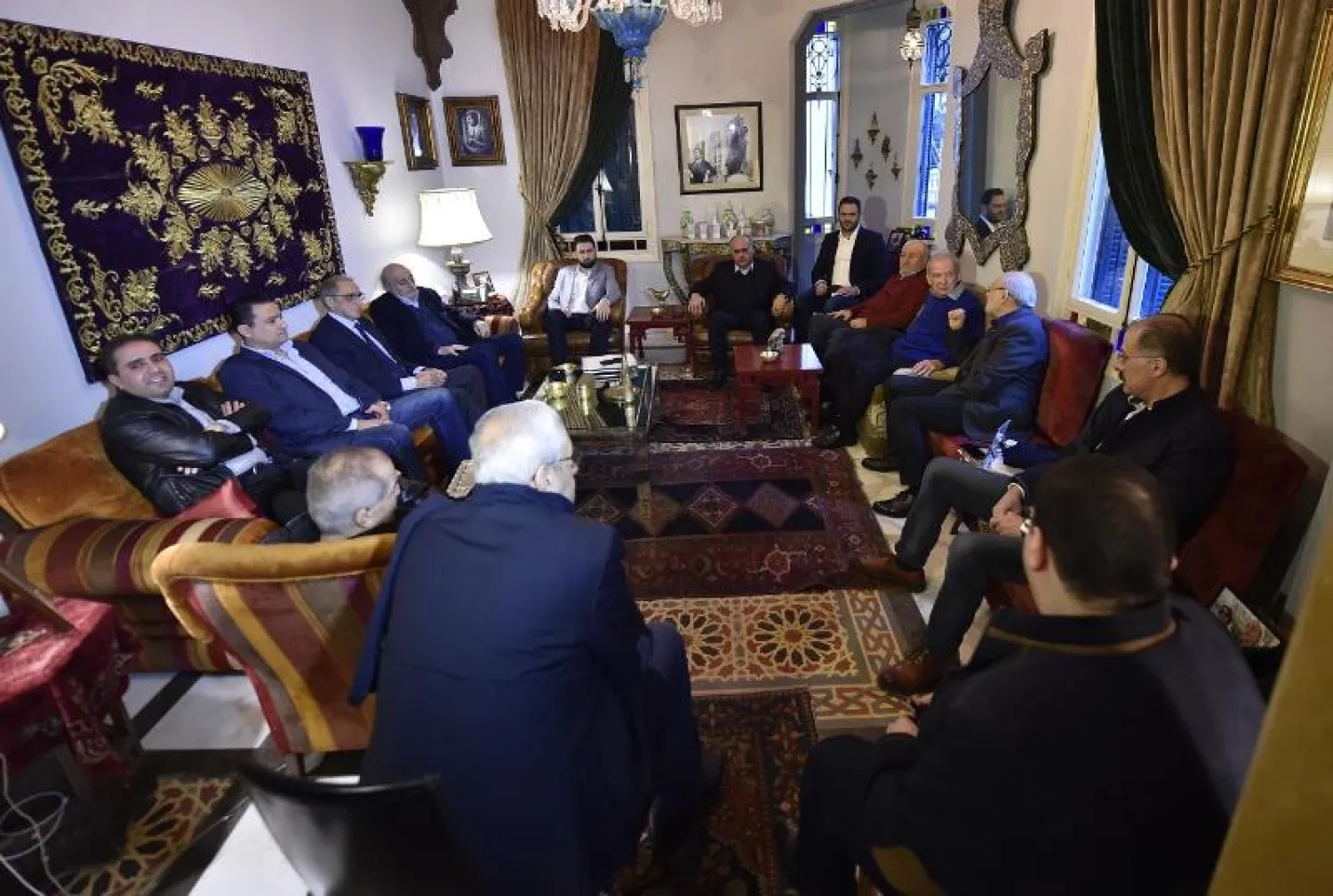 PSP chief Walid Jumblatt chairs a Democratic Gathering meeting in Beirut on Sunday. (NNA)