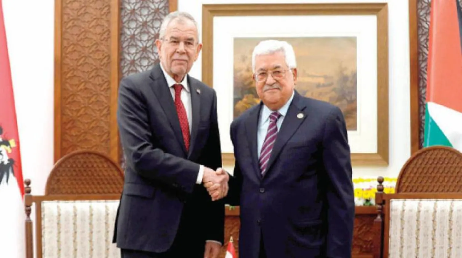 Abbas with his Austrian counterpart after their meeting in Ramallah on Tuesday, February 5, 2019. (AFP)