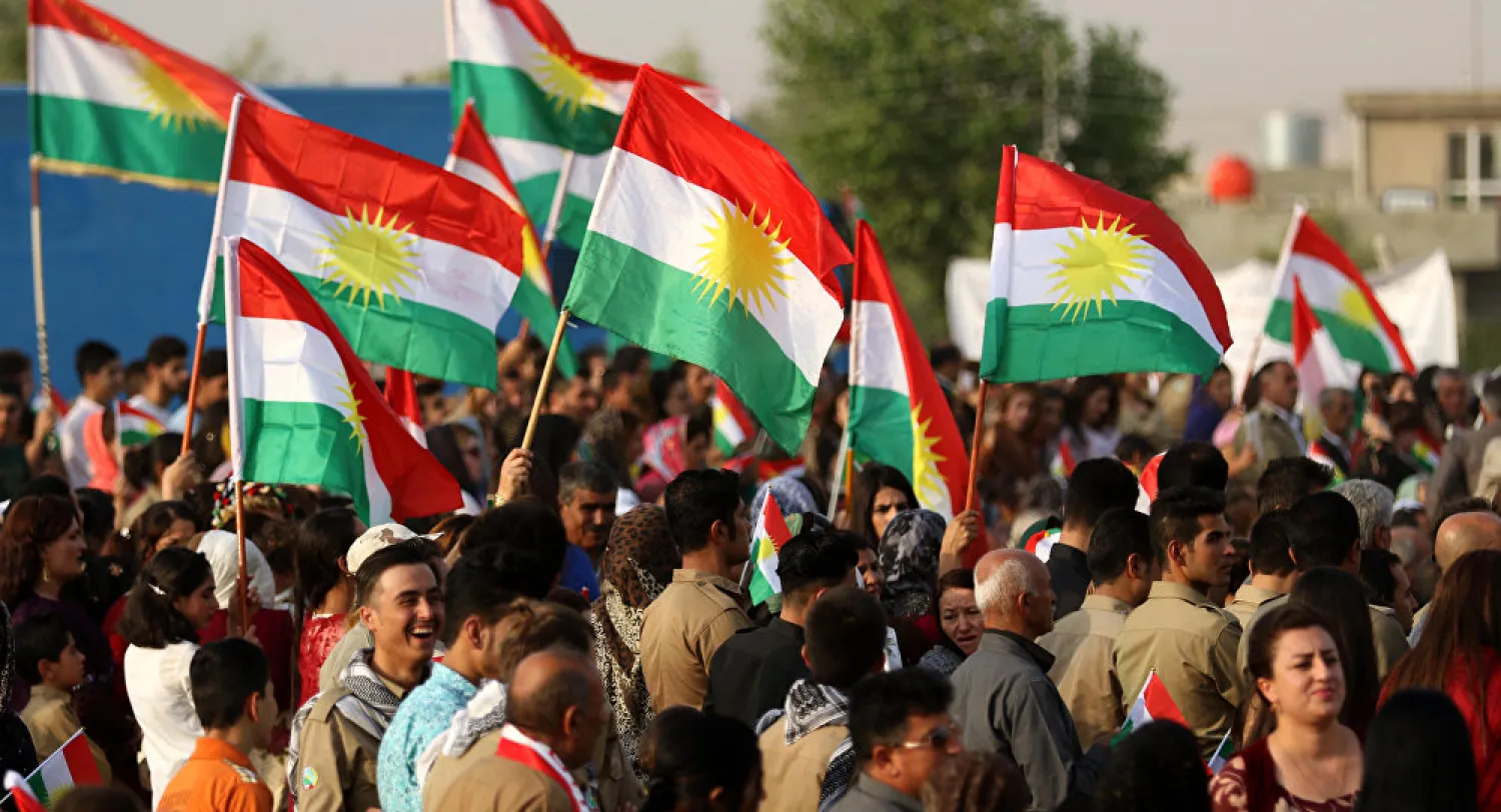 Iranian Kurds hold a rally in support of an independence referendum in the town of Bahirka north of Erbil in 2017. (AFP)