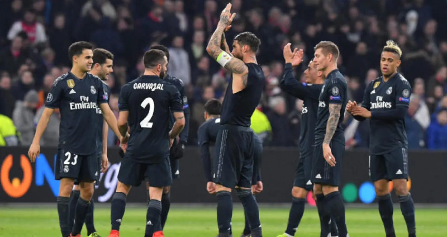 ريـال مدريد بعد الفوز على أياكس الهولندي في عقر داره (أ.ف.ب)