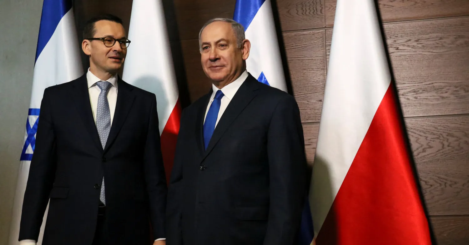 Israeli PM Benjamin Netanyahu and Polish PM Mateusz Morawiecki at the Middle East summit in Warsaw last week. (Reuters)