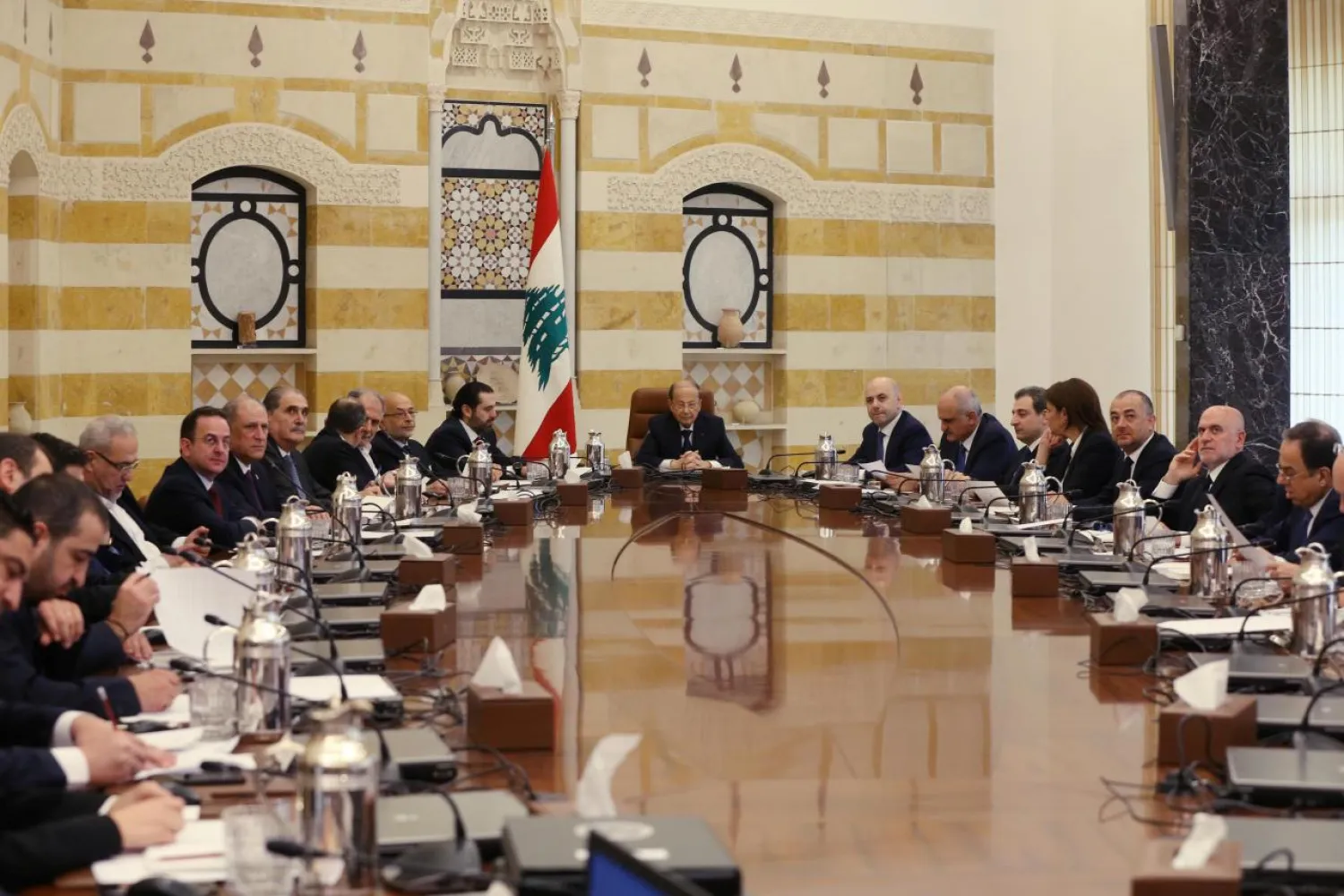 Lebanese President Michel Aoun heads the first meeting of the new Saad Hariri's cabinet at the presidential palace in Baabda, Lebanon, February 2, 2019. REUTERS/Mohamed Azakir