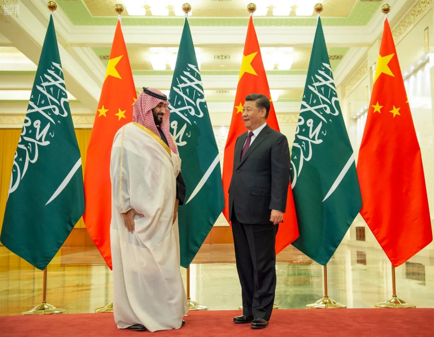 China’s President welcomes the Saudi Crown Prince. SPA