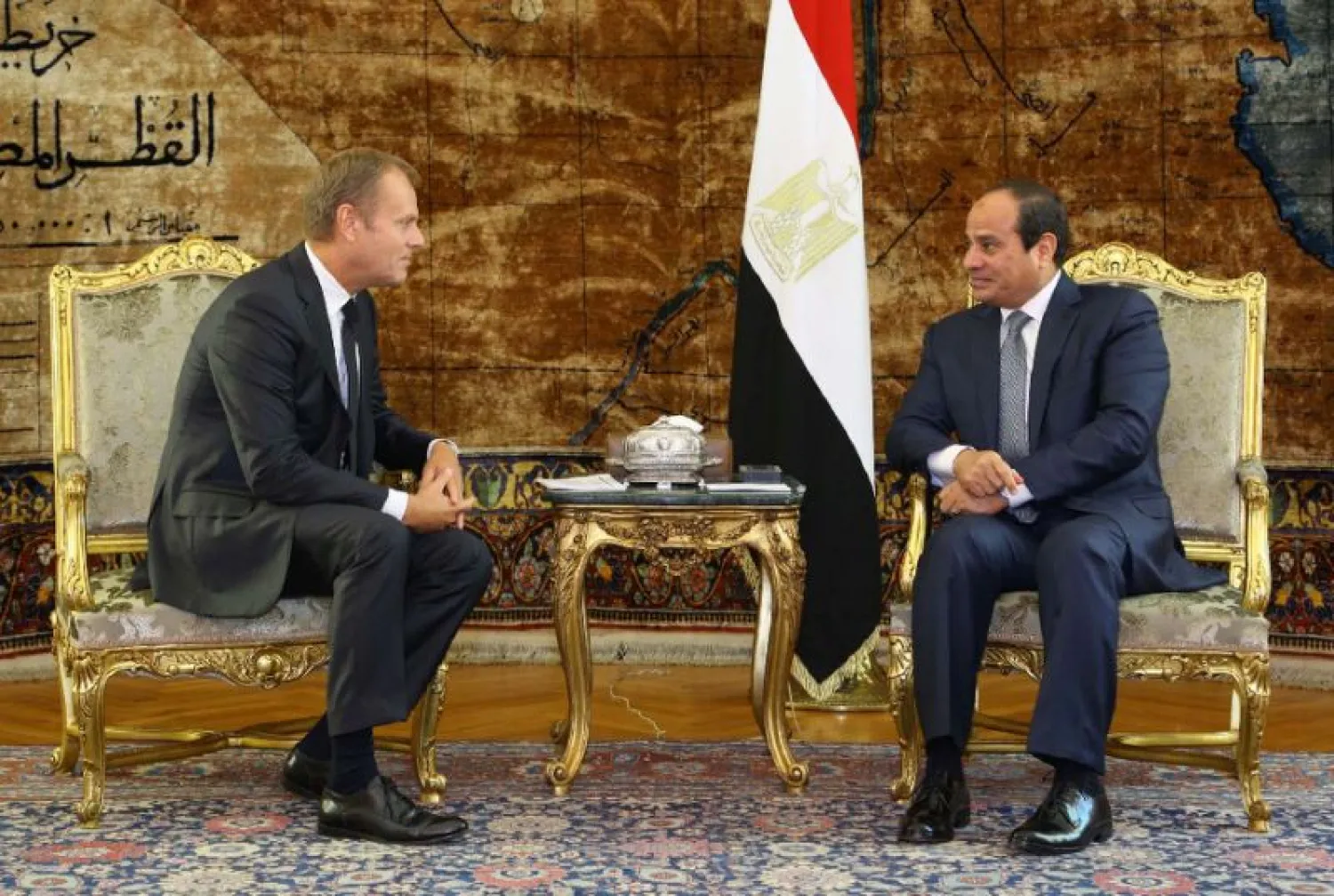 European Council President Donald Tusk (L) and Egypt's leader Abdel Fattah el-Sisi (R) will be among leaders meeting Sunday for the first Arab-EU summit aimed at boosting cooperation (AFP Photo)