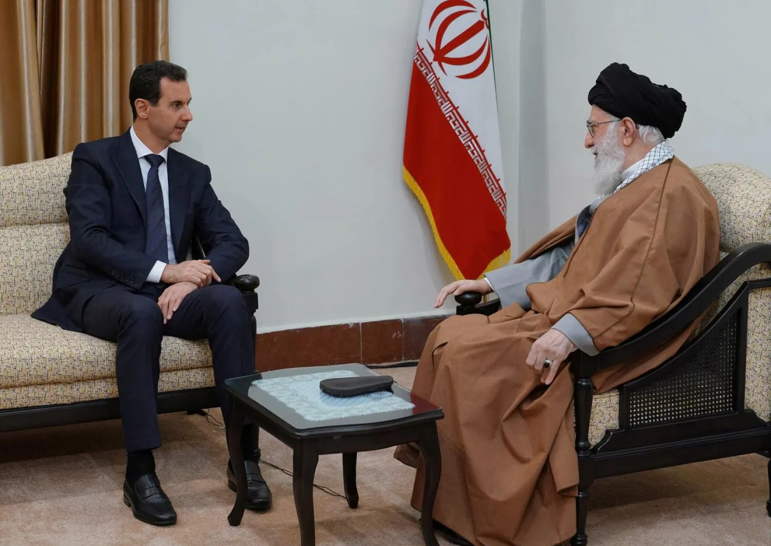 Syrian regime head Bashar Assad meets with Iranian supreme leader Ali Khamenei in Tehran, Iran in this handout released by SANA on February 25, 2019. (Reuters)