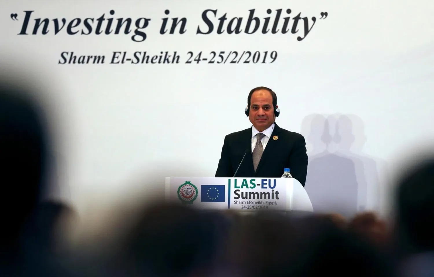 Egyptian President Sisi attends a news conference during the Arab League and European Union summit, in Sharm el-Sheikh, Egypt, February 25, 2019. (Reuters)