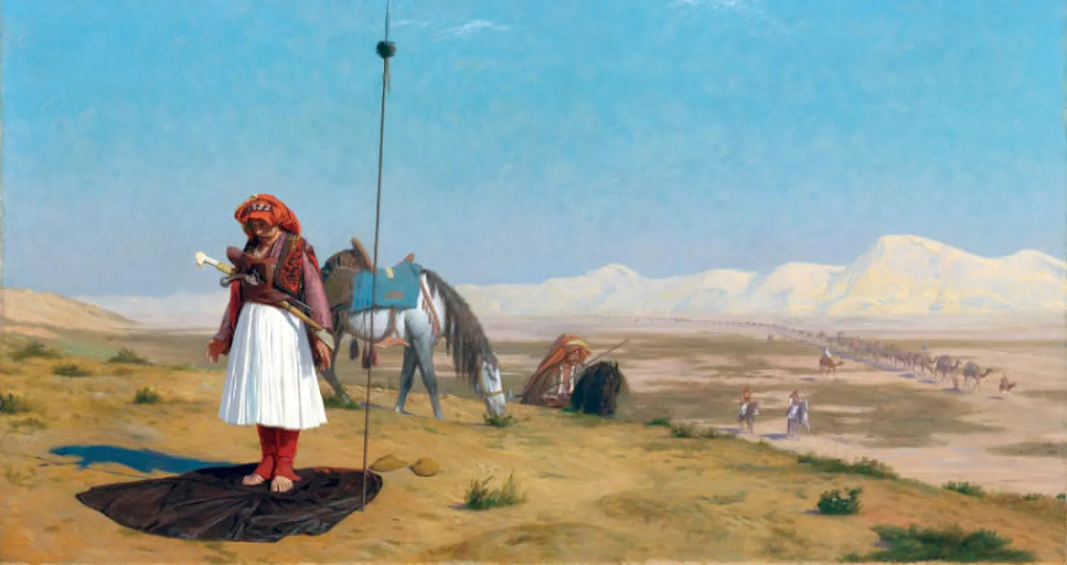 لوحة جان لوي جيروم بعنوان «صلاة في الصحراء» (كريستيز)