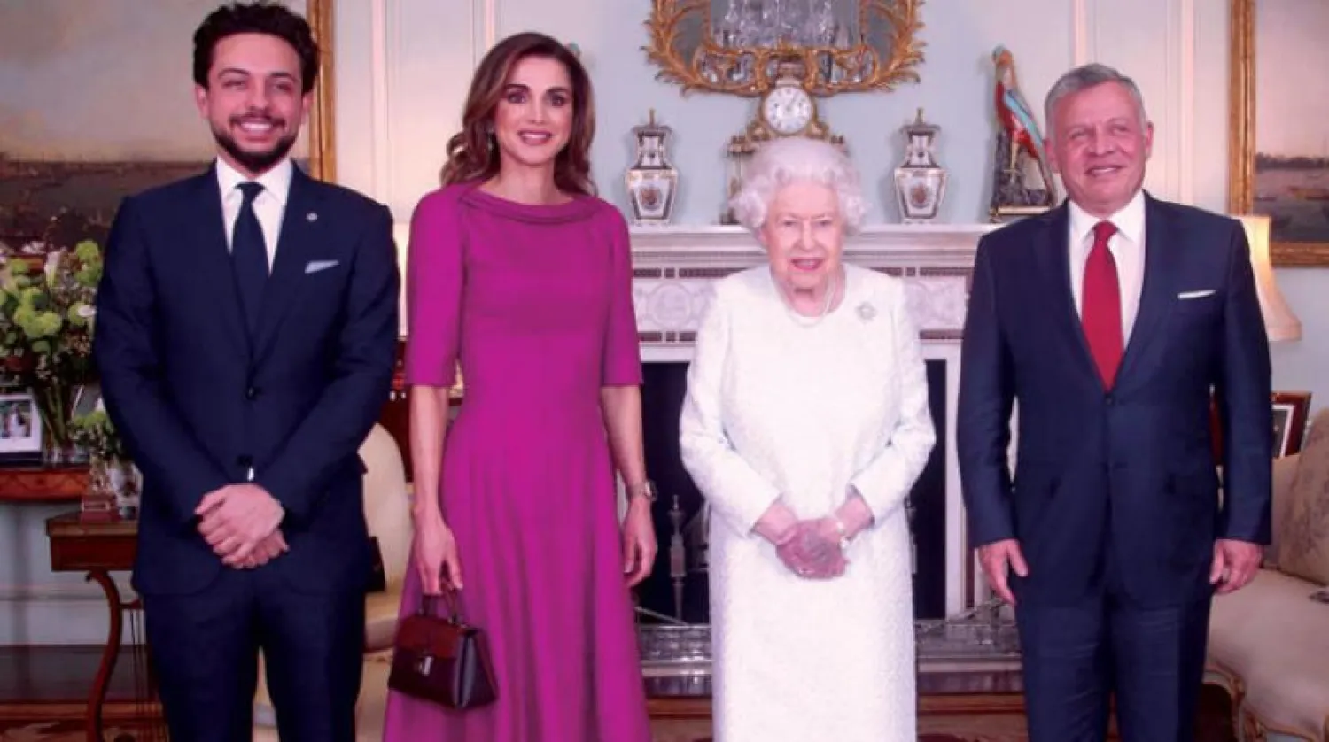  British Queen Elizabeth II received Jordan's King Abdullah II, his wife Queen Rania and Jordanian Crown Prince Hussein at the Buckingham Palace in central London on Thursday, February 28, 2019.