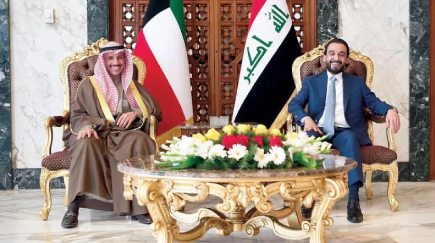 Speaker of Kuwait's National Assembly, Marzouq Ali Al-Ghanim, during his meeting with his Iraqi Speaker Mohamed Halboussi (KUNA)