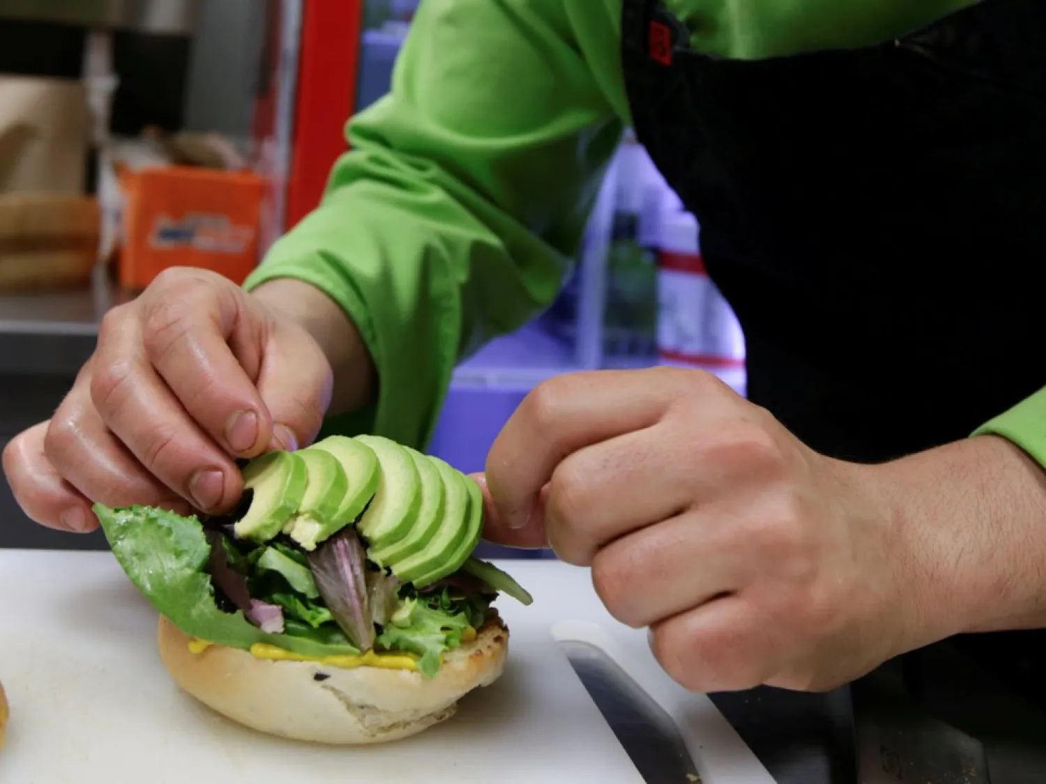 A chef prepares a vegan oat and chickpea burger.Jose Luis
Gonzalez/Reuters