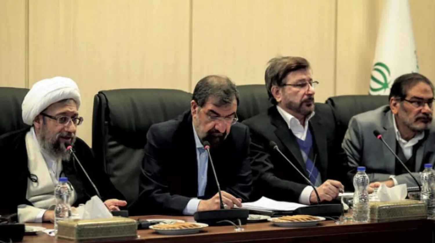 Head of the Expediency Council Sadiq Larijani and Expediency Council Secretary Mohsen Rezaei at the meeting (Mehr)

