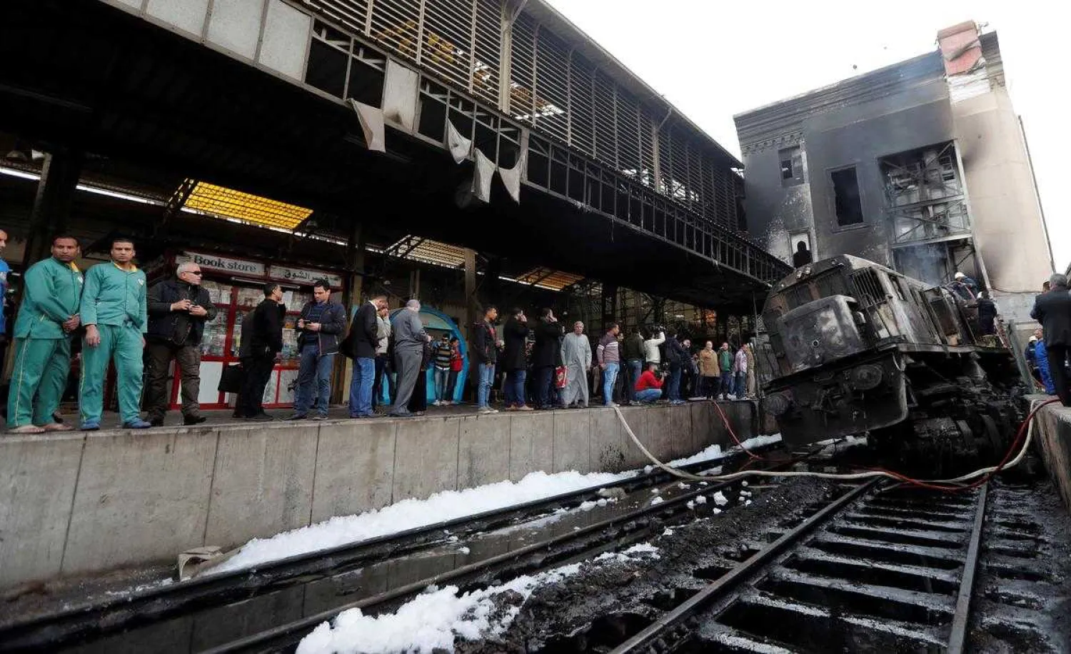 People gather at the main train station after the train crash, in Cairo, Egypt, February 27, 2019. Reuters
