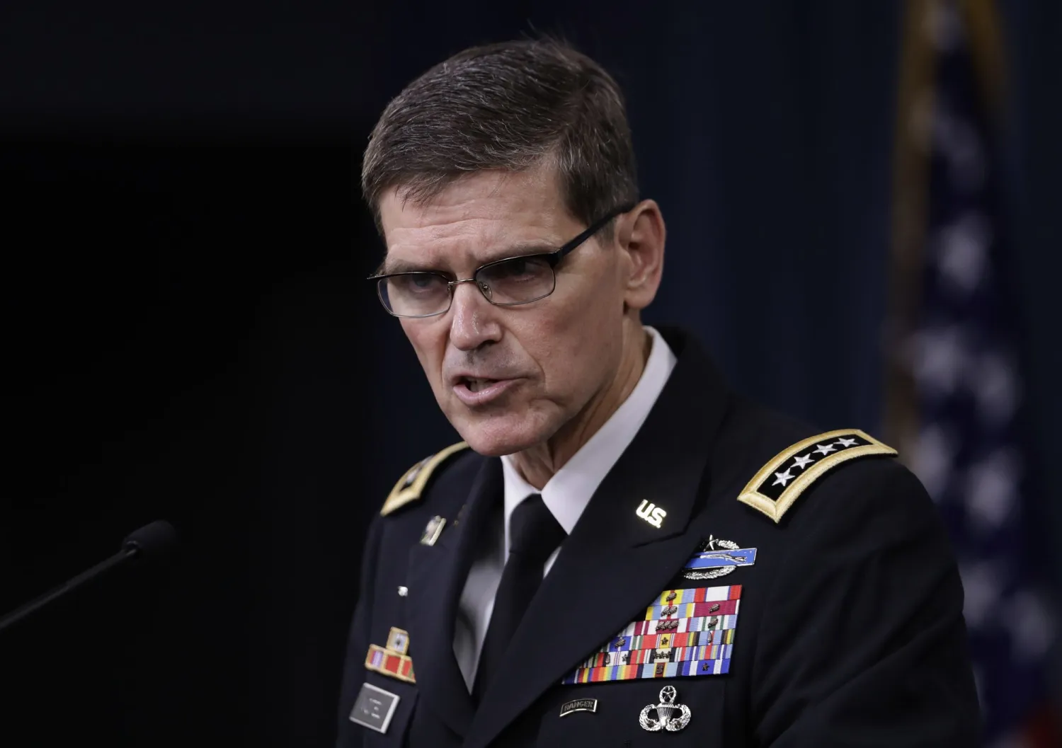 FILE - In this Aug. 30, 2016 file photo, Gen. Joseph Votel speaks to reporters at the Pentagon. (AP Photo/Manuel Balce Ceneta)
