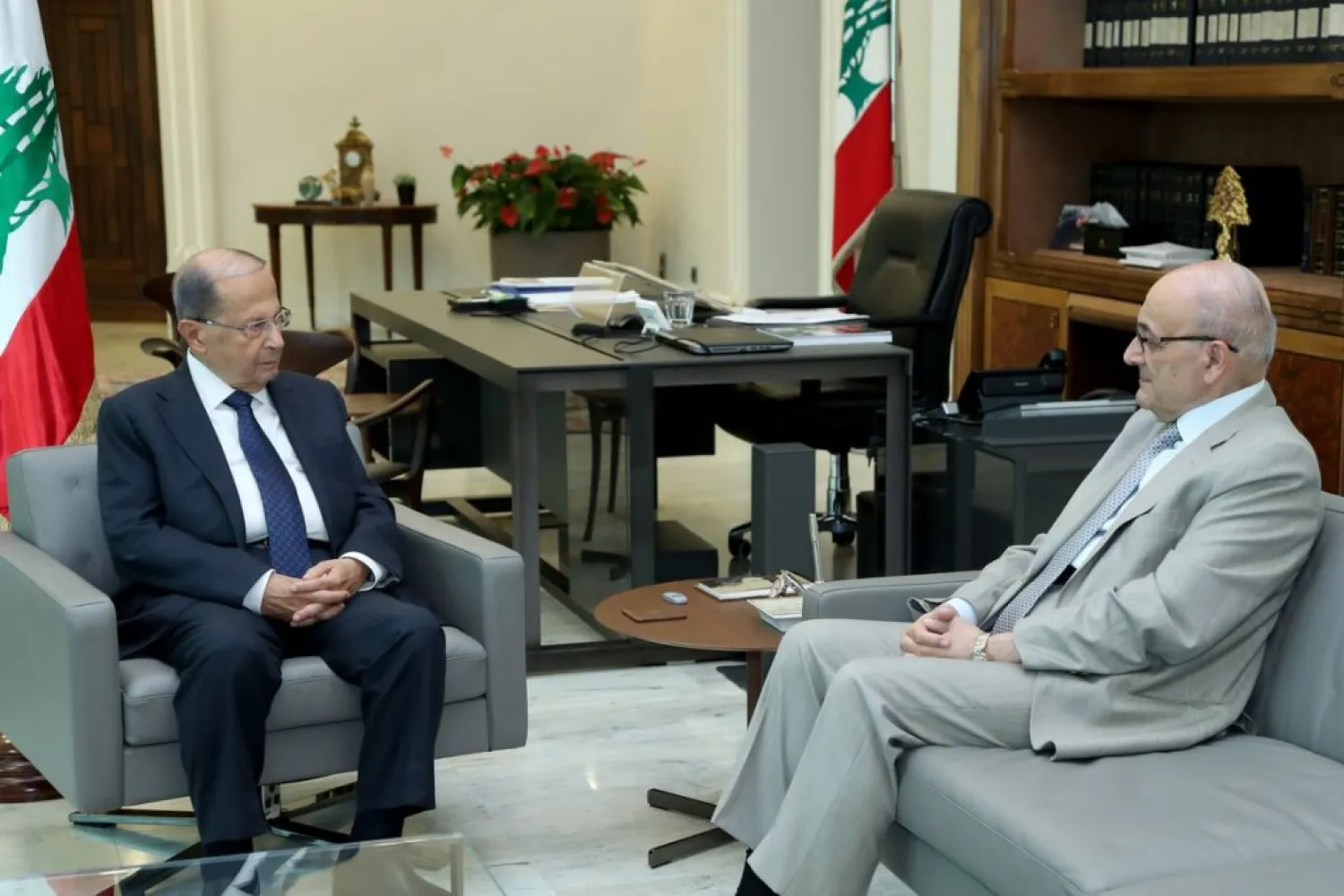 President Michel Aoun meet with Secretary General of the Lebanese-Syrian Supreme Council, Nasri Khoury in October 2018 (NNA)
