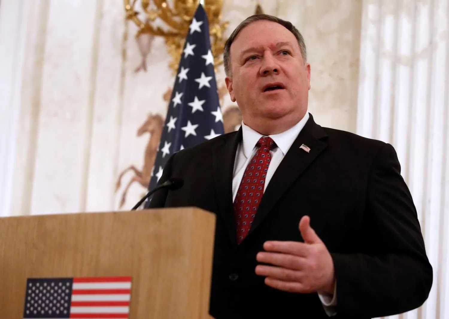FILE PHOTO: US Secretary of State Mike Pompeo speaks at a news conference at Lazienki Palace in Warsaw, Poland February 12, 2019. REUTERS/Kacper Pempel
