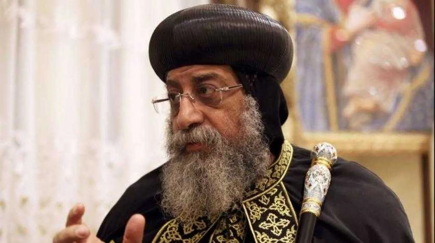Egypt's Coptic Pope Tawadros II speaks from the historic al-Muharraq Monastery, February 5, 2013. (AP/Khalil Hamra)