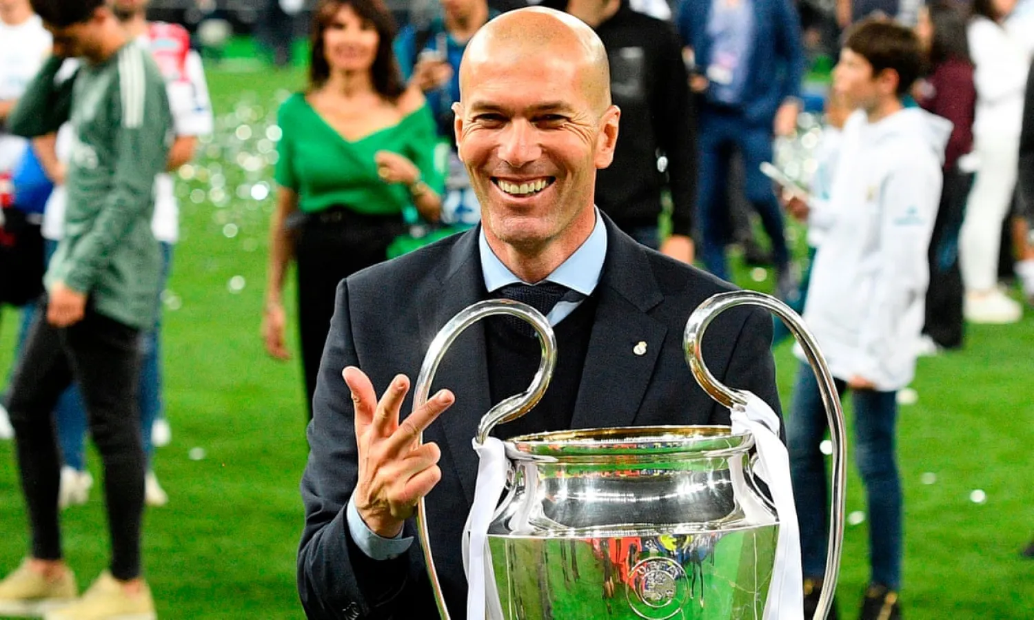 Three and easy: Zidane with the European Cup after the victory over Liverpool last year, a third successive triumph. Photograph: Genya Savilov/AFP/Getty Images
