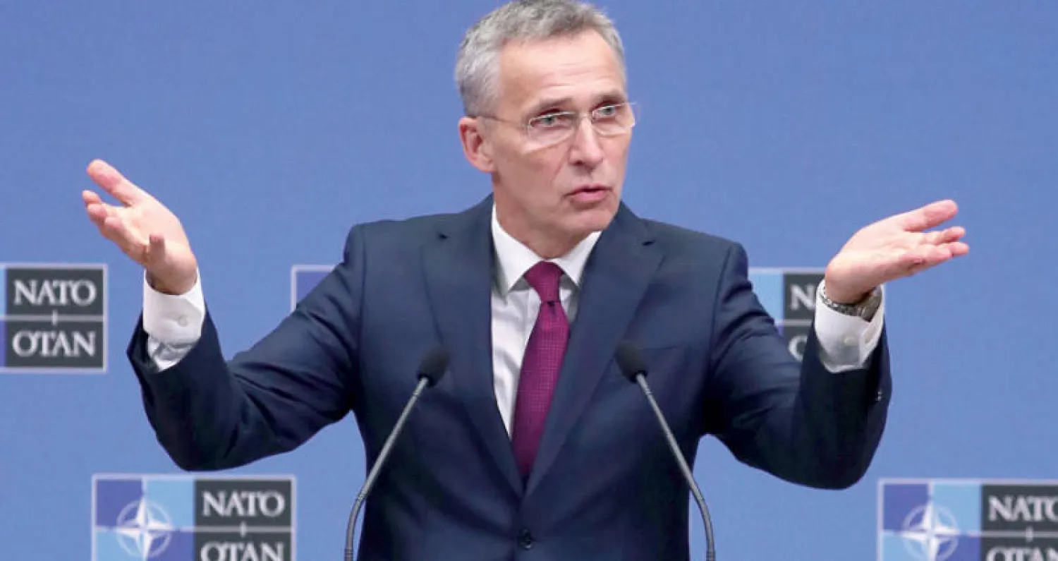 أمين عام حلف شمال الأطلسي ينس ستولتنبيرغ خلال تقديمه التقرير السنوي للحلف في بروكسل أول من أمس (رويترز)