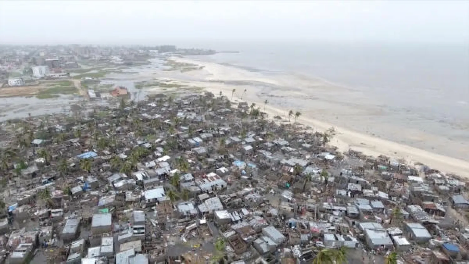 Drone footage shows destruction after Cyclone Idai in the settlement of Praia Nova, which sits on the edge of Beira - REUTERS