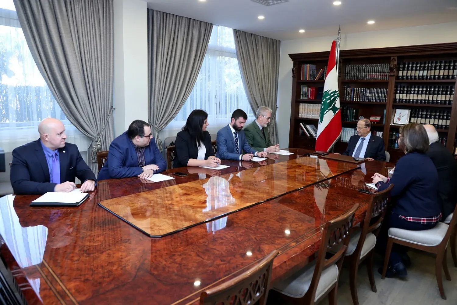 Lebanese President Michel Aoun during his meeting with Russian correspondents at the Baabda Palace. (Dalati & Nohra)