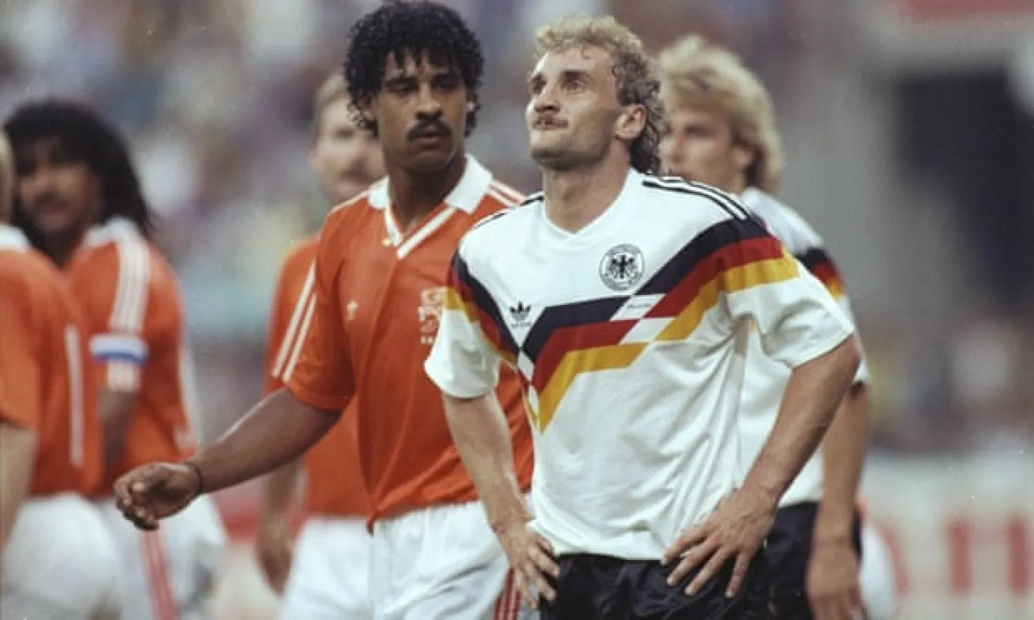 Rudi Voller and Frank Rijkaard get acquainted in 1990. Photograph: Getty Images
